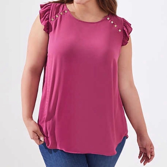 Loft Plus Ruffle Shoulder Button Top 24 NWT - Picture 4 of 4
